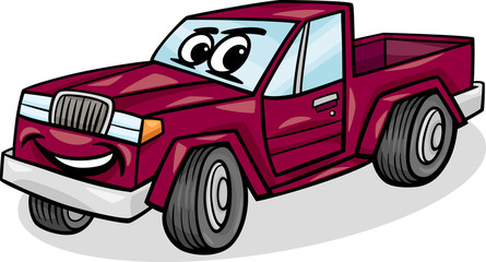 pickup car character cartoon illustration - obrazy, fototapety, plakaty