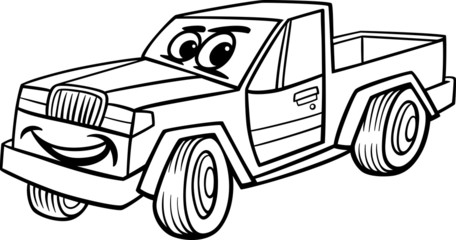 pickup car cartoon coloring page - obrazy, fototapety, plakaty