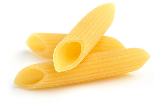 three penne isolated on white background