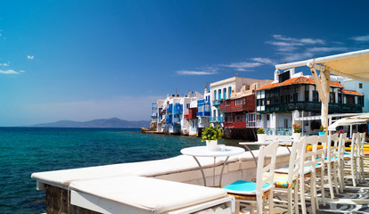Fototapeta premium Panoramic view of little Venice on Mykonos Island, Greece