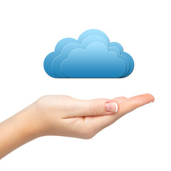 isolated woman's hand holding a cloud