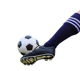 Obraz premium foot kicking soccer ball isolated with clipping path
