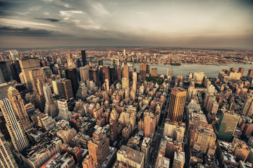 Manhattan. Beautiful aerial view of Midtown skyscrapers from the