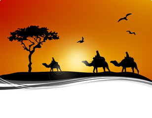Fototapeta na wymiar Wüstenkarawane Kamele