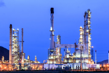Oil refinery plant at dusk