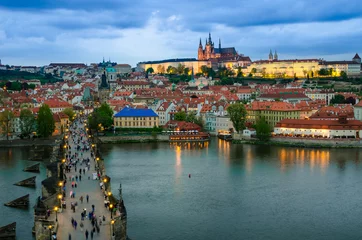 Fototapeten Prague Castle, Charles Bridge and Vltava, Prague, capital of Cze © davidionut