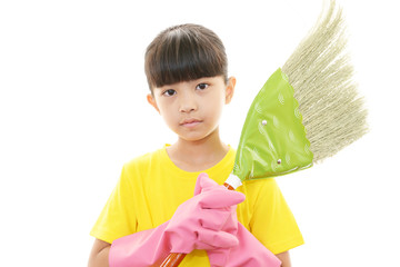 お掃除をする女の子