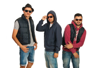 Dancing group of men with sunglasses