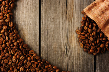 Coffee beans and bag background