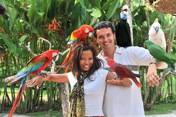 Fototapeten Junges Paar mit tropischen Vögeln auf der Insel Bali Indonesien © Visionsi
