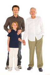 father gandfather with son nephew standing on white background