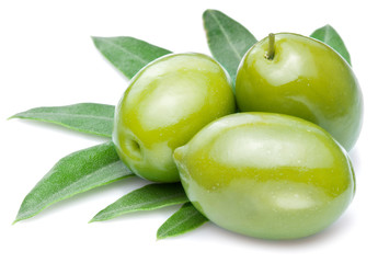 Green olives with leaves