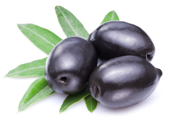 Black olives with leaves.