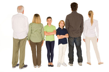 Fototapeta premium three generations family standing isolated on white background