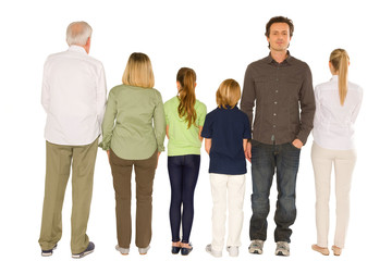 Obraz premium three generations family standing isolated on white background