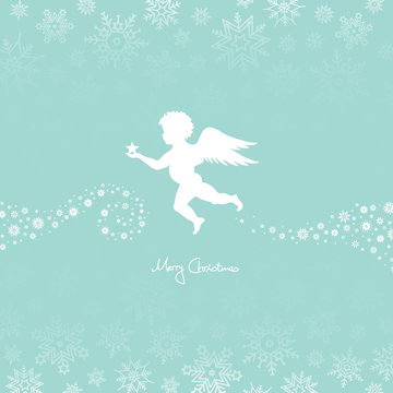 Flying Angel Holding Star Retro/White Snowflakes