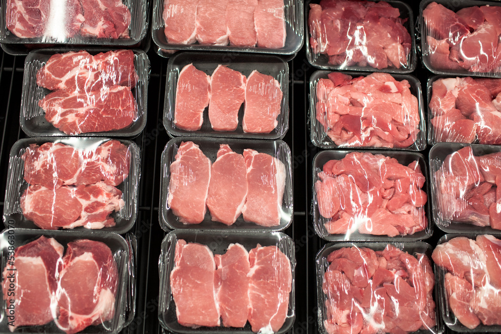 Poster variety of meat slices in boxes