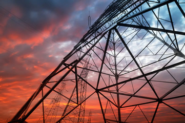 High-voltage tower sky background