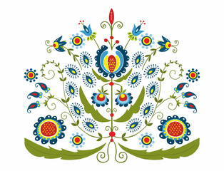 Polski wzór z dekoracyjnymi kwiatami - obrazy, fototapety, plakaty