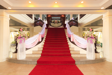 Red carpet on stone steps