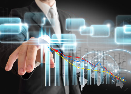 businessman hand touch virtual stock graph, chart