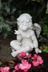 Friedhof - Engel pustet in Handfläche
