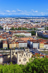 Fototapeta na wymiar Aerial view of Lyon city