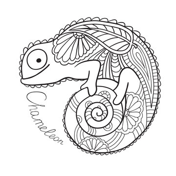 Cute chameleon in ethnic style