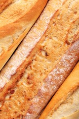 Top view of fresh baguettes.