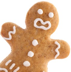 Close-up of gingerbread man on white background