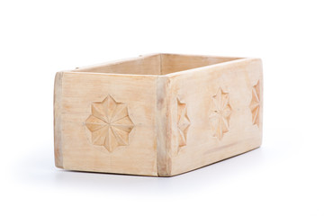 decorative wooden box, isolated on white background