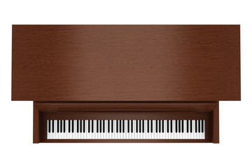 top view of brown upright piano isolated on white background © Tiler84
