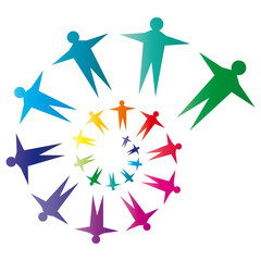 Bunte Spirale Menschen - Gemeinschaft, Integration, Inklusion, Gesellschaft, Hilfe, Nachbarschaft, Zusammenhalt, Gemeinsam in die Zukunft, Vision, Demokratie, Dialog, Solidarität, Grundeinkommen