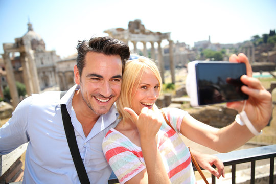 Couple taking picture by the Roman Forum