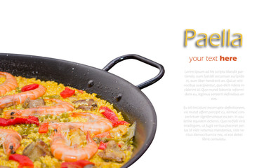 Detail of traditional spanish paella cooked in a pan