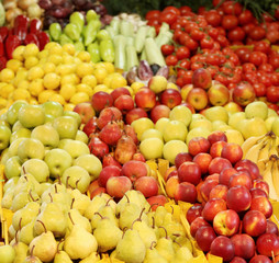 Naklejka na ściany i meble Background of different fruit and vegetables.