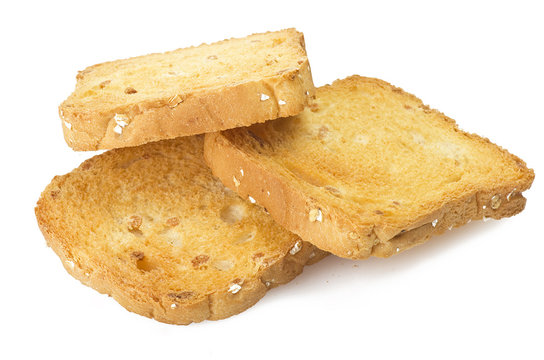 rusk toasted close up  over white background