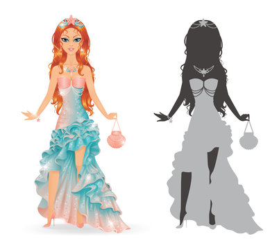 Cute princess wearing mermaid dress.