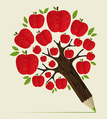 Red apples tree pencil concept