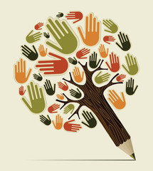 Diversity hand concept pencil tree