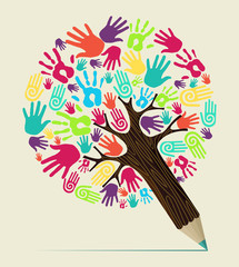 Diversity hand concept pencil tree