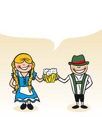 German cartoon couple bubble dialogue