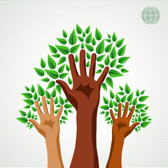 Diversity hands green concept tree