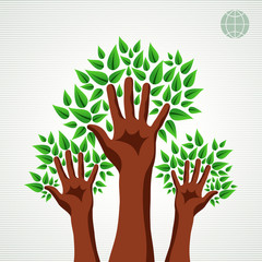 Fototapeta premium Green tree hands set
