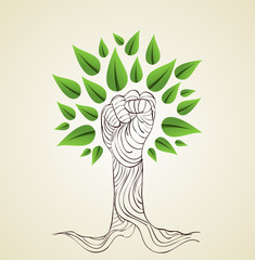 Go Green hand concept tree