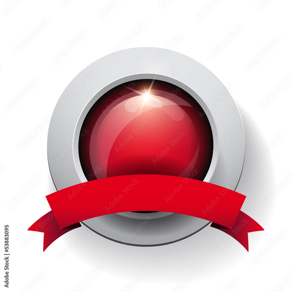 Poster vector button with red ribbon