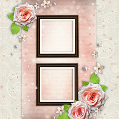 Obraz na płótnie Canvas Background for congratulation with beautiful rose and frames
