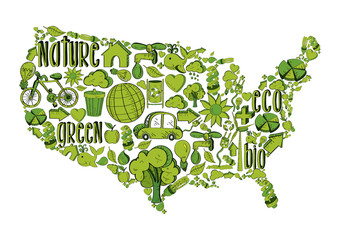 Green USA with environmental icons
