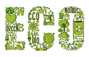 Word eco with environmental icons