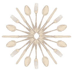 Hand drawn cutlery design set